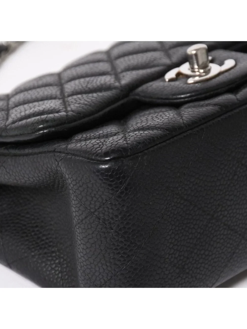 Chanel Mini Quilted 17 S Flap S Chain Shoulder Bag CC Logo Caviar Leather Black